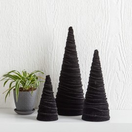 Black Velvet Trees Set of 3, Modern Christmas Decor, Holiday Entryway, Rustic Winter Home, Farmhouse Home Decorations, Tree Figurines (Black)
