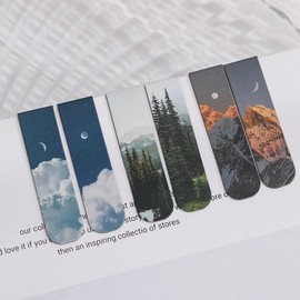 Magnetic Bookmark, 1 Set Forest Clouds and Sunset Landscape Pattern Bookmark, World Famous Painting Themes Bookmark, Suit for Pages Books Readers:_Multicolor_F, 2 pcs/set