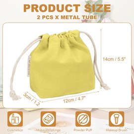 sourcing map 2 Pcs Drawstring Makeup Bag, 4.7" Canvas Cosmetic Bag Women's Make Up Bags Toiletry Organizer Pouch for Travel Toiletries Accessories, Yellow
