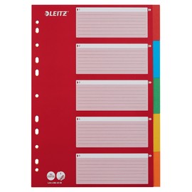Leitz Register für A4, Deckblatt und 5 Trennblätter mit Taben, Rot/Mehrfarbig, Recyclingkarton, 43866000