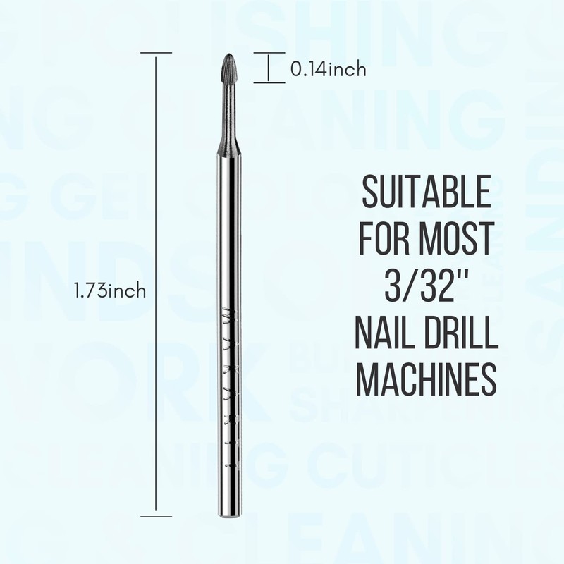 Makartt Nail Drill Bits:3/32" Safety Tungsten Carbide Cuticle Remover Drill