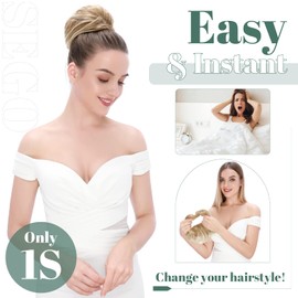 SEGO 55g Messy Bun Fluffy Tousled Updo Scrunchies Synthetic Thicker Hair Bun Hair Piece For Women Donut Easy Bun Hairpiece, Ash Blonde, 1 Count