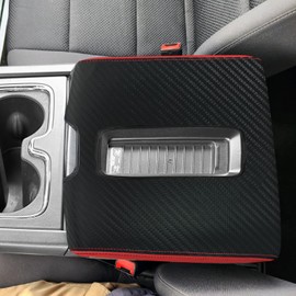 YOFAMO for Chevy Silverado/GMC Sierra 1500 2500 3500 2014-2018 Car Armrest Cover Waterproof Center Console Pad Covers Scratch Resistance Box Cover Leather Protector Pad Accessories(Carbon + Red)