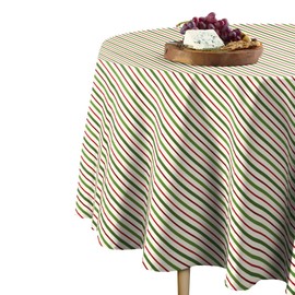 Fabric Textile Products Round Tablecloth, 100% Milliken Polyester, Machine Washable, 84" Round, Christmas Red & Green Diagonal Stripe