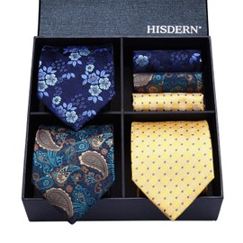 HISDERN Lot 3 PCS Classic Men's Silk Tie Set Necktie & Pocket Square - Multiple Sets, One Size, T3-08
