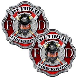 AZ House of Graphics Retired Firefighter Mask Maltese Cross 2 pack Stickers - #FS2031