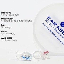 Earasers Tapones para los oídos EARasers con reducción de pico de -26 dB - Tapones reutilizables con reducción de ruido para músicos, conciertos y DJ (tamaño pequeño)