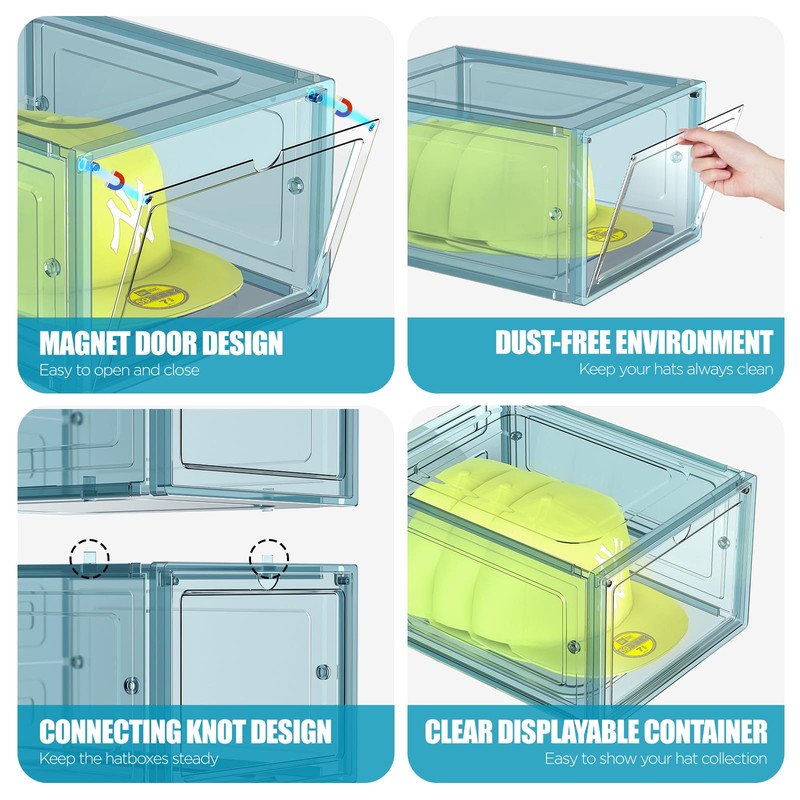 SCAVATA Hat Organizer Box, Stackable Clear Baseball Caps Holder Box