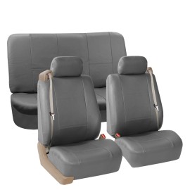 The Quality Cover Full Seat Covers PU Leather Set For Built In Seatbelt Auto Car Sedan SUV Gray