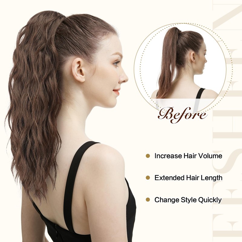 FESHFEN Ponytail Extensions, Drawstring Ponytails Hair Extension Blonde & Ash