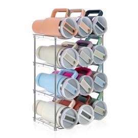 Sbosbo Water Bottle Organizer, Stackable Bottle Storage Rack, 4 Pack Water Bottle Holder for Kitchen Fridge Cabinet Organization and Storage, Plastic Wine Rack/Drink Bottle Holder (4 Pack - Hold 12)