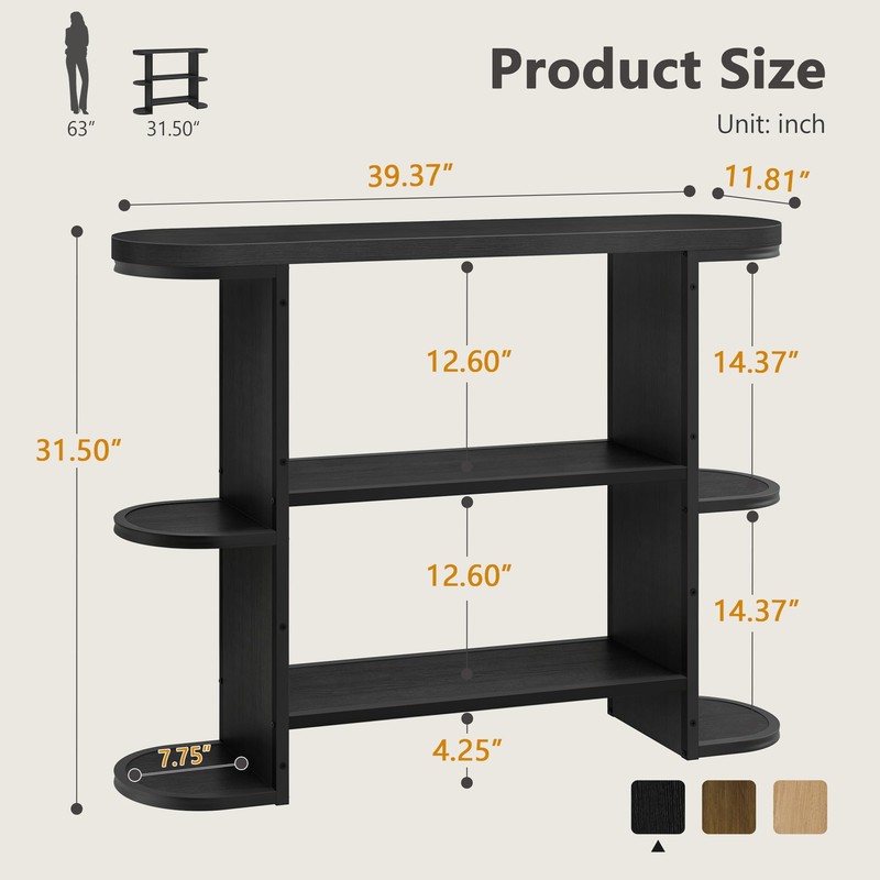 Gewudraw 39” Console Table with Storage, 3 Tier Entryway Table