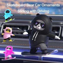 Skateboarding Bear Car Dashboard Decorations,Slidable Cute Car Accessories Interior Gifts, Funny Car Dashboard Accessories Ornaments, Car Mirror Interior Decors New (Pink)