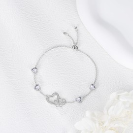 KZX Paw Bracelet for Women 925 Sterling Silver Dog Cat Paw Heart Bracelets Adjustable Pet Lover Jewelry Gifts