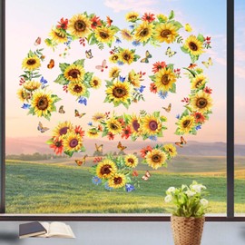 Sunflower Window Clings Spring Decorations Supply Summer Window Sticker Sunflower Window Decals Fall Window Decorations Autumn Clings Holiday Birthday Parties Bedroom Nursery Living Room Decor