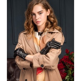 YISEVEN Women's Winter Driving Touchscreen Leather Gloves Wool Lined Buttoned Cuff Genuine Classic Italian Sheepskin Warm Fur Lining Texting Fancy Ladies Work Accessories Gifts, Black Small/6.5"