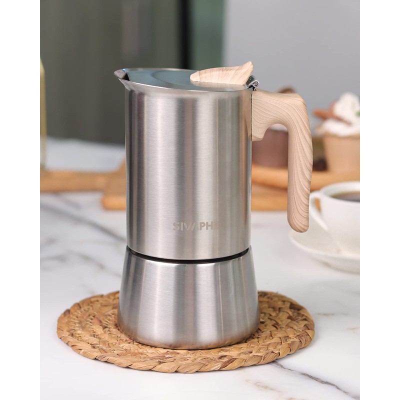 Sivaphe4 cups Stainless Steel Stovetop Espresso Coffee Maker | Induction