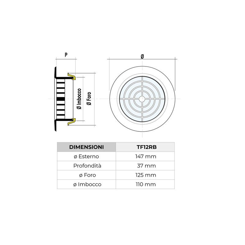 First Plast Mesh Round Hat encastr. with Fly Screen D.125