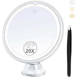 B Beauty Planet 2025 Upgraded Magnifying Mirror with Light, 20X Lighted Magnifying Mirror with Suction Cup and Tweezers, 3 Colors Vanity Mirror, 360 Rotation, Makeup Mirror with Lights 8 Inches
