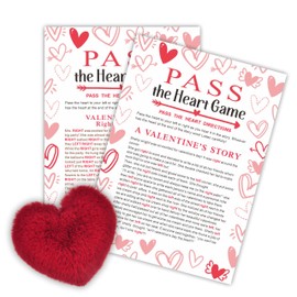 NYCTUG Valentine's Day Left Right Pass The Heart Game, 2 Story Cards & A Red Fluffy Heart, Valentine's Day Party Favor & Supplies - A04
