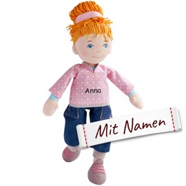 LALALO Doll with Embroidered Name, Floppy Doll Lene with Clothes and Hair, Cuddly Doll Christening Gift, Dressing Doll Cuddly Doll 305650, 36 cm