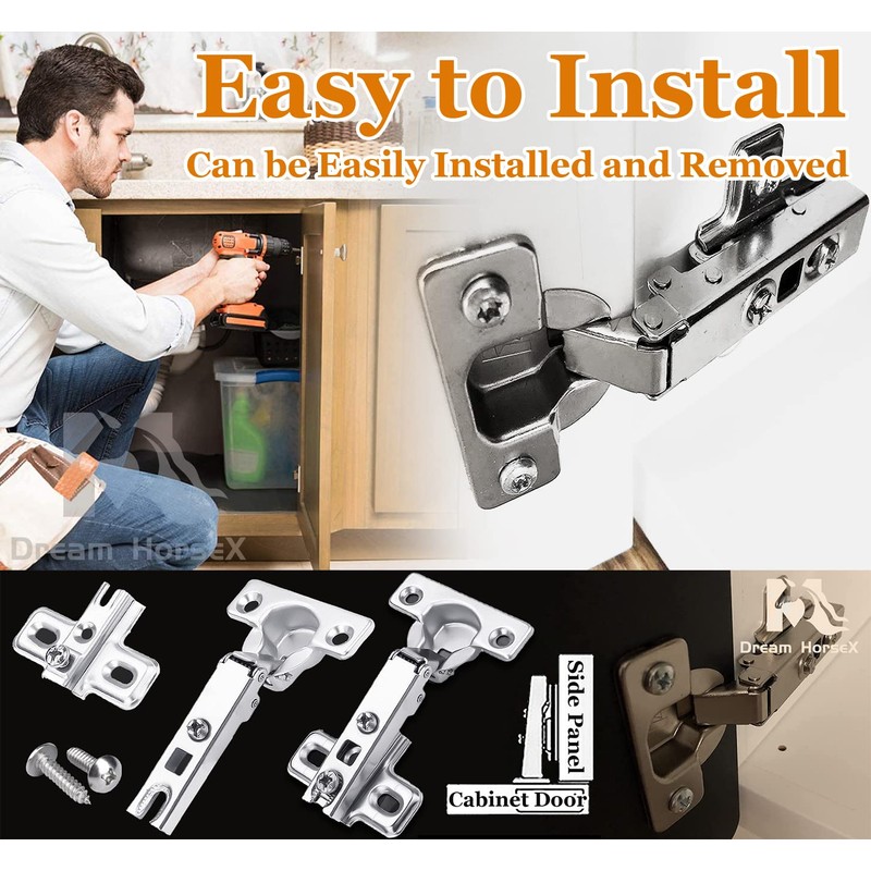 4 Pieces 105° Hinge with Damper, Standard Hinge for Kitchen