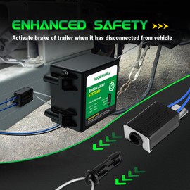 WOLFWILL Trailer Breakaway Kit, Trailer Brakes Breakaway System Box with 12V 5AH Built in Battery, Test Switch, LED Indicator ＆ Brake Controller Cord Cable for Trailer Caravan Truck