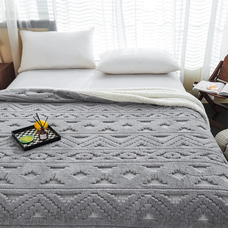 Large Bohemian Bed Blanket 80'' × 90'', Light Grey