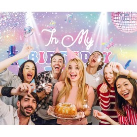 in My Birthday Era Backdrop Era's Girls Party Decoration Disco Balls Glitter Music Singer Party Banner Background for Girls Birthday Photo Booth Props (7X5FT)