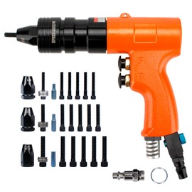 JAHEZYAN Heavy-Duty Orange Pneumatic Rivet Gun Kit with 1/4", 5/16", 3/8" Mandrels, Includes 1/4" & 3/8" Air Inlet Fittings
