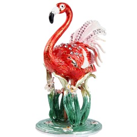 SEVENBEES Hand Painted Enameled Flamingo Jewelry Trinket Box Decorative Flamingo Figurine Gift for Home Decor