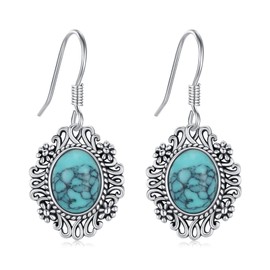 Kootwo Filigree Turquoise Earrings 925 Sterling Silver Hypoallergenic Bohemian Dangle Earrings Turquoise Jewelry Gifts for Women