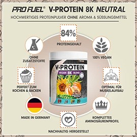 Vegan Proteinpulver NEUTRAL 2x480g zum Backen und Kochen - ohne Aroma und S√º√üe - naturbelassenes Protein aus Sonnenblumen, Soja, Hanfsamen & K√ºrbiskernen - 84% Protein-Gehalt - V-PROTEIN 8K Blend