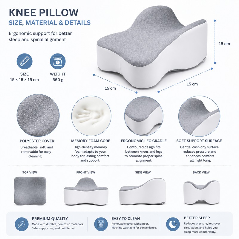 Large Memory Foam Knee Pillow for Side Sleepers – 14-Inch