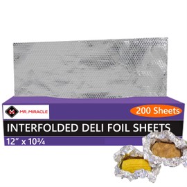 Box of 200 - Pre-Cut 12" Aluminum Foil Sheets - 12x10" Extra Wide & Heat-Tolerant Foil Sheets, 100% Aluminum, Ideal for Food Wrapping, Grilling & Freezing, Convenient Dispenser