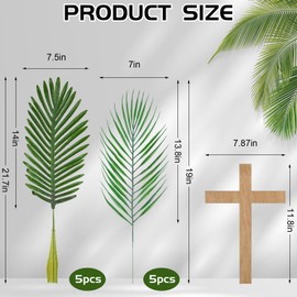 Zeyune 11 Pcs Artificial Palm Sunday Leaves Large Faux Palm Branches with Wood Crosses for Church Easter Decor