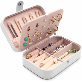 Raganet, Estuche Joyero Portatil, Alhajero de Organización con 2 Compartimientos Separados, Alajero Organizador para Aretes, Pulseras Anillos y Todo Tipo de Joyas (Blanco)