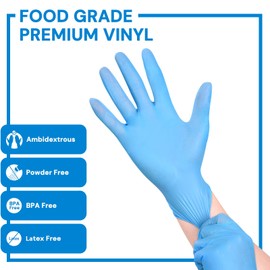 EDI Disposable Vinyl Gloves (Blue) - Powder-Free, Latex-Free (200, X-Large)