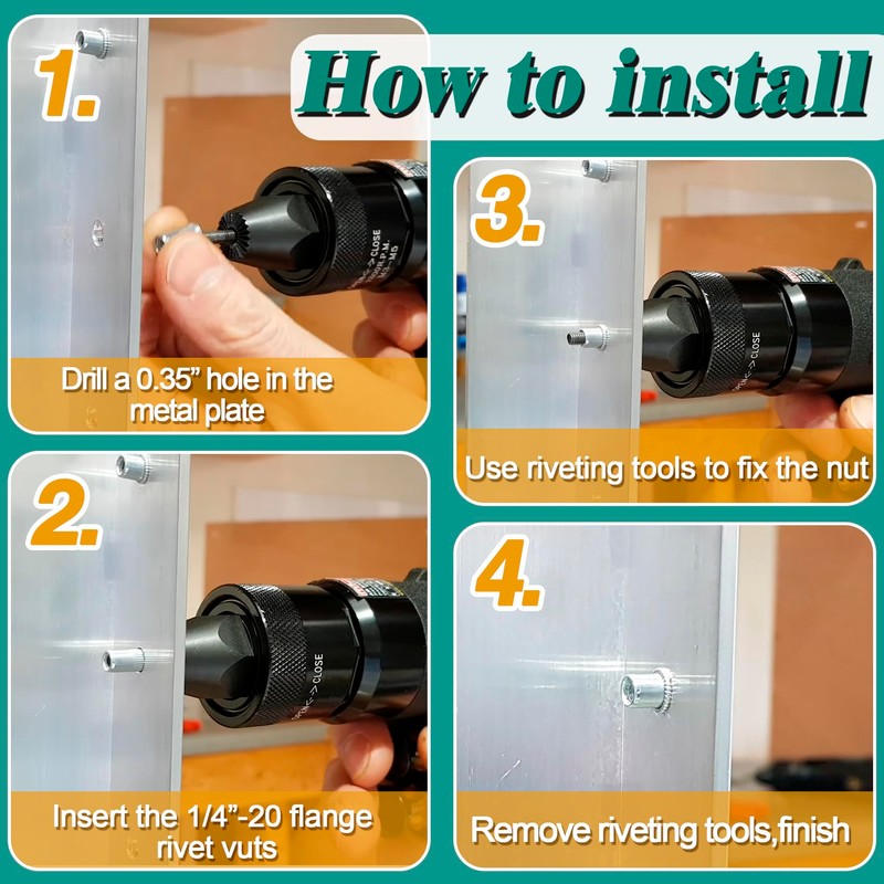 Lekgavd 100pcs 1/4-20 Rivet Nuts, 1/4-20 UNC Aluminum Flange Nuts,