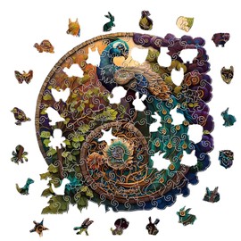 Cafthub Wooden Jigsaw Puzzles A4 – Animal Shaped – Wooden Puzzles for Adults and Family (Peacock)