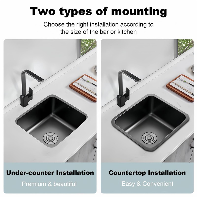 Black Kitchen Sink 13 Inch Undermount Single Bowl Workstation Sink,