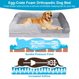 Orthopedic Bolster Dog Bed, Waterproof Lining Dog Bed with Egg-Crate Foam Sofa, Non-Slip Bottom Dog Couch with Washable Removable Cover for Medium Large Extra Cat Dog (35x25x7.1 inches, Grey)