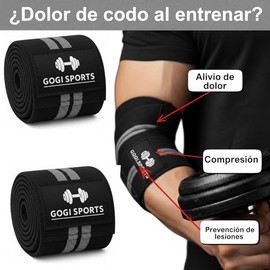 Coderas Tipo Wrap para Soporte de Codo – Venda Elástica para Levantamiento de Pesas, Gimnasio y Entrenamiento Funcional (Negro)