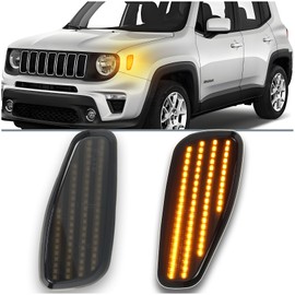 ULTRALTH Smoked LED Side Marker Lights Kit for Jeep Renegade 2015-2023 - Amber Sequential Turn Signals | OEM Part Number 68256049AA, CH2551134 | Plug & Play 2-Piece Direct Fit Driver & Passenger Side