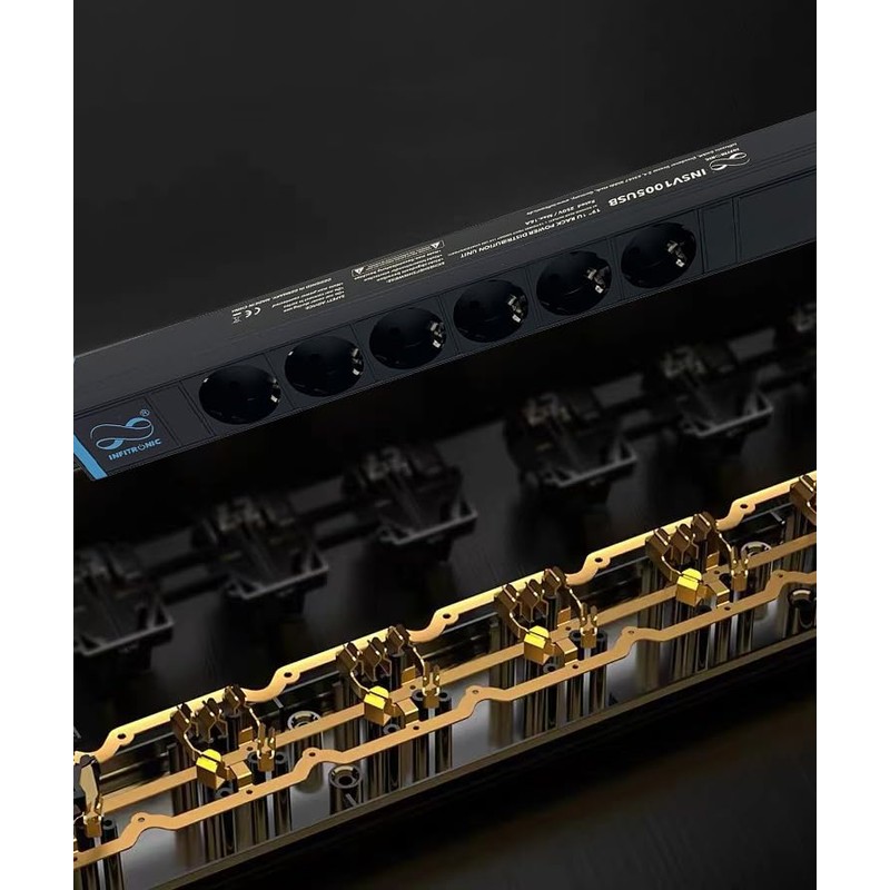 Infitronic - INSV1005USB - 19 Inch 1U 6-Way Power Strip
