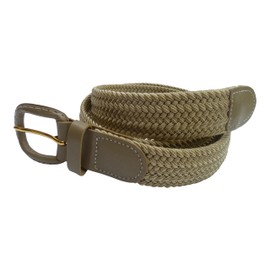 Streeze 30mm Mens Stretch Belt in 6 Sizes Elastic Fabric Woven Braided Stretch Webbed Belt with Leather Buckle (Large, Beige)