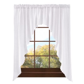 Valea Home Soft Burlap Look Swag Curtains Rustic Natural Rod Pocket Kitchen Valance Curtain Panels for Small Window 63 inch Length, White, 2 Panels