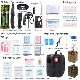 YonoelTac 225 Pieces Survival First aid kit Designed for Personal Emergency Care.Waterproof IFAK molle Pouch is Good for Outdoor,car,Travel,Camping,Hiking,Boat,Sports,Home,Hunting,Earthquake