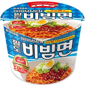 Paldo Fun & Yum Bibimmen Instant Cold Cup Noodles, Brothless Cold Ramen with Sweet & Spicy Seasoning Sauce, Best Oriental Style Korean Ramyun, Soupless K-Food, 115g (Pack of 4)