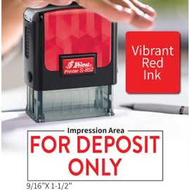 Shiny for Deposit Only Stamp Self Inking Rubber Stamp, 1/2" by 1-1/2" Impression Area, Red Ink, Refillable